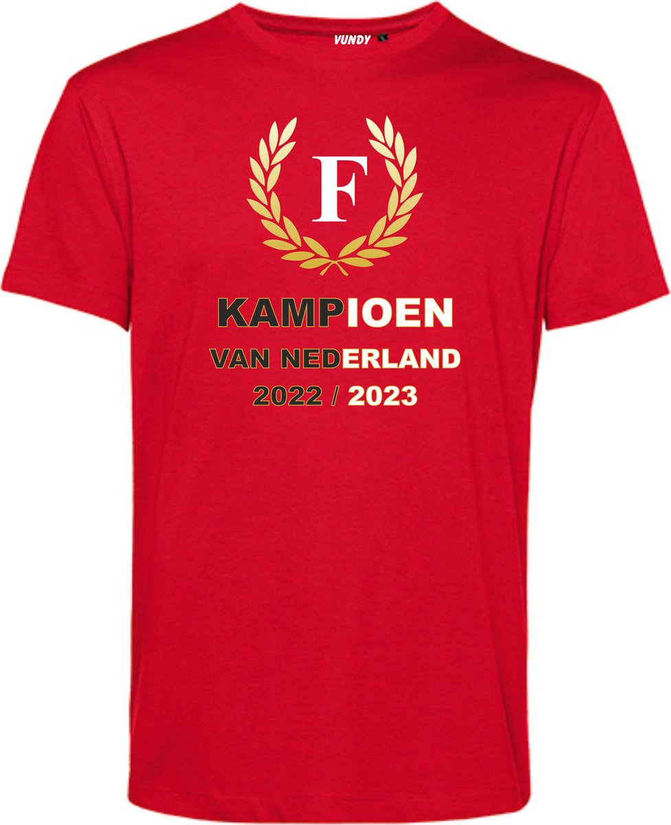 T-shirt Krans Kampioen 2022-2023 | Feyenoord Supporter | Shirt Kampioen | Kampioensshirt | Rood | maat S